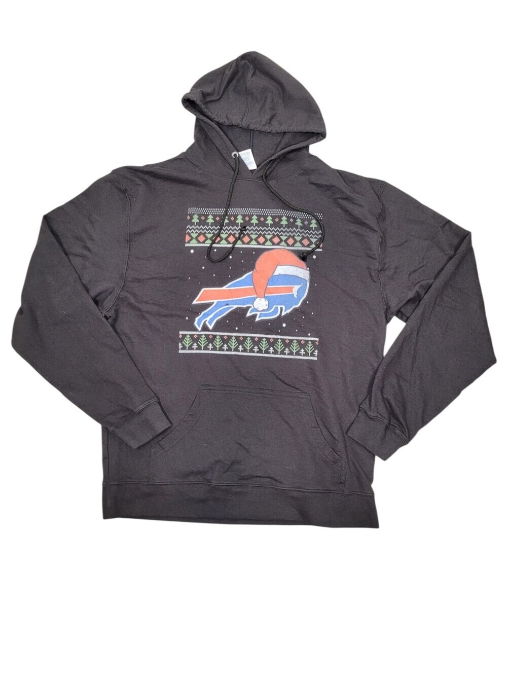 Y2K Black Bufflo Bills Christmas Hat Hoodie Sweatshirt Top Streetwear Size: 3XL